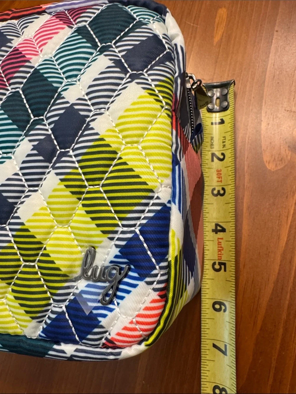 LUG playful plaid Bumper Quilted  Cosmetic Pouch with side carry handle